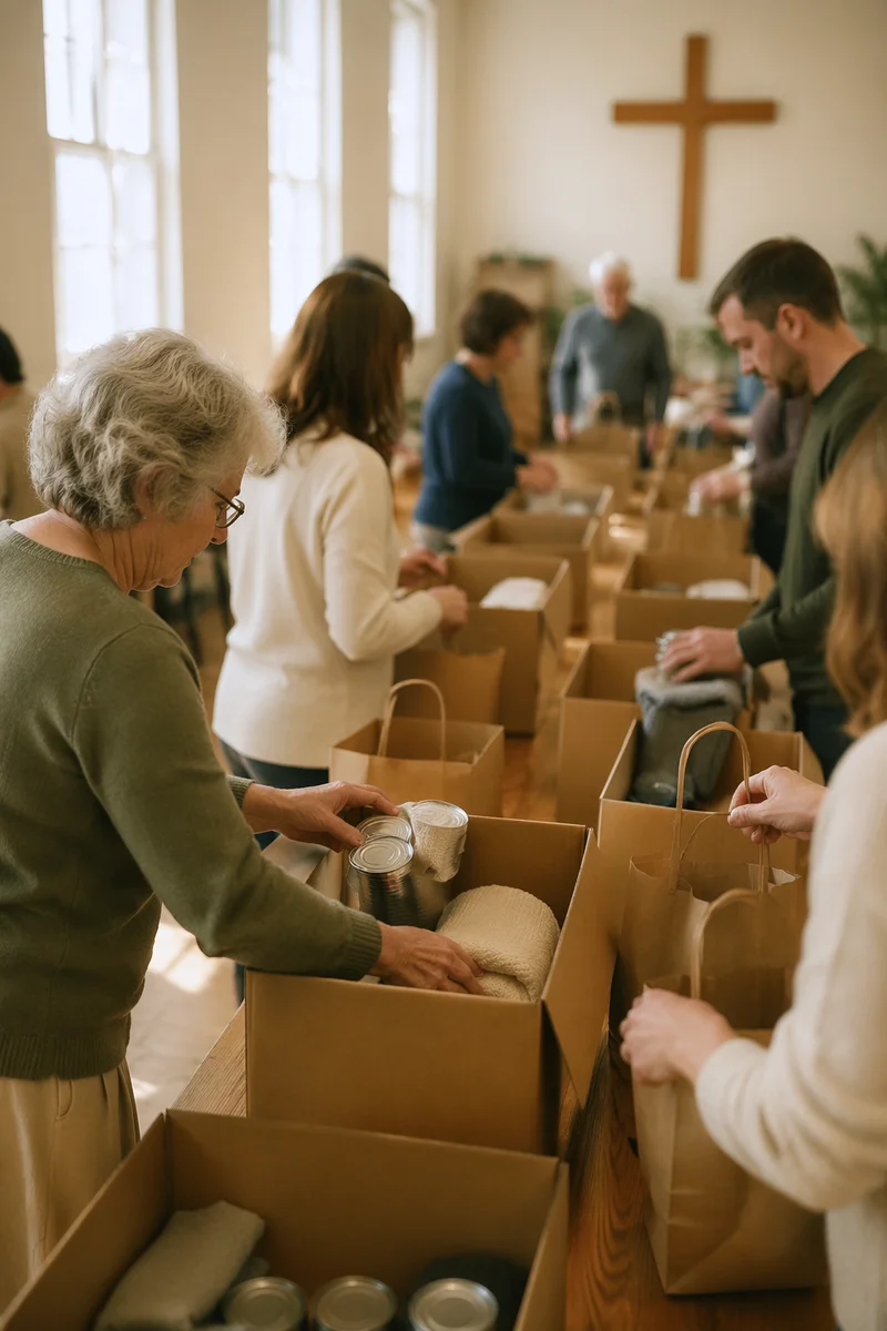 Church Volunteers Packing Relief Supplies
