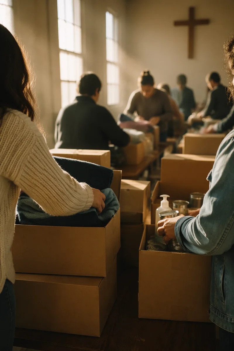 Church Volunteers Packing Relief Supplies