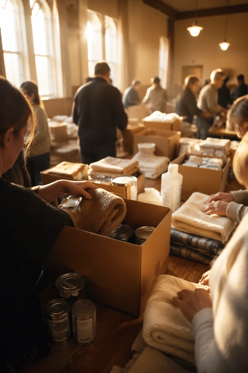 Church Volunteers Packing Relief Supplies