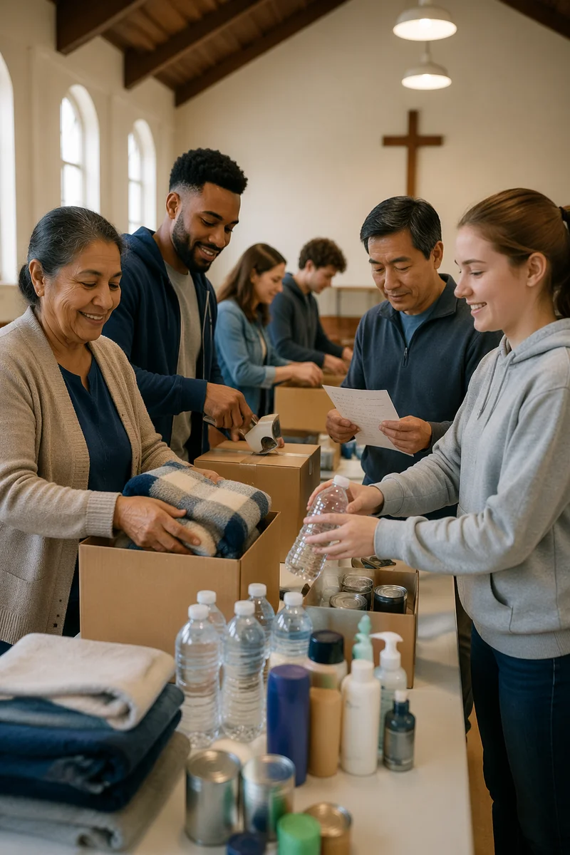 Church Volunteers Packing Relief Supplies Together