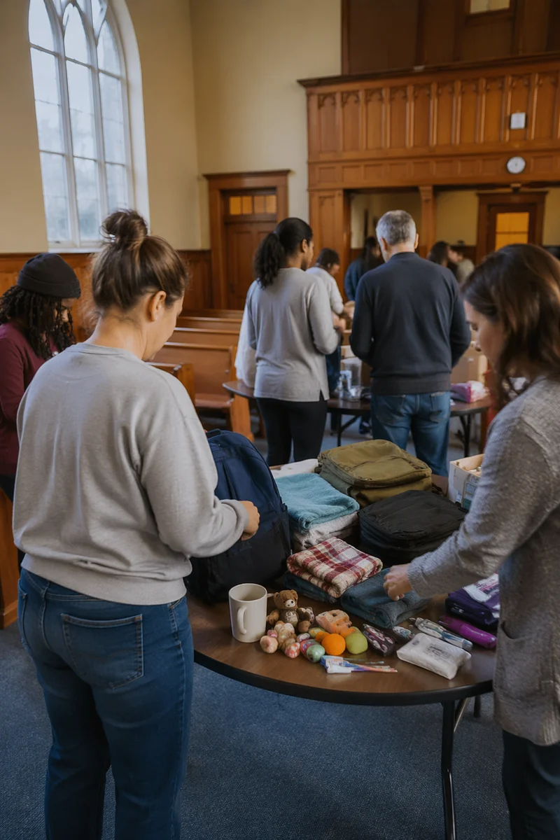 Church Volunteers Packing Donated Supplies