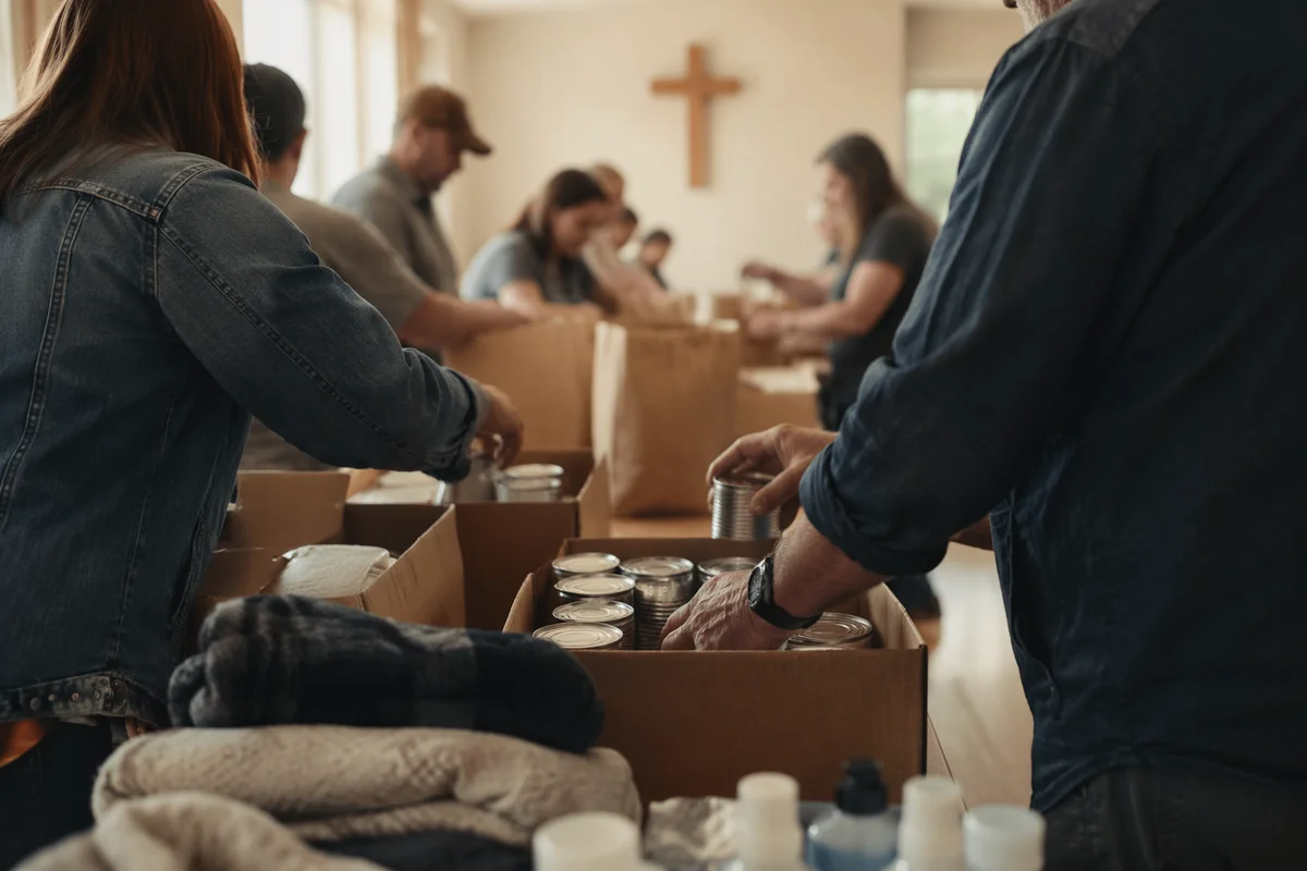 Church Volunteers Packing Emergency Supplies