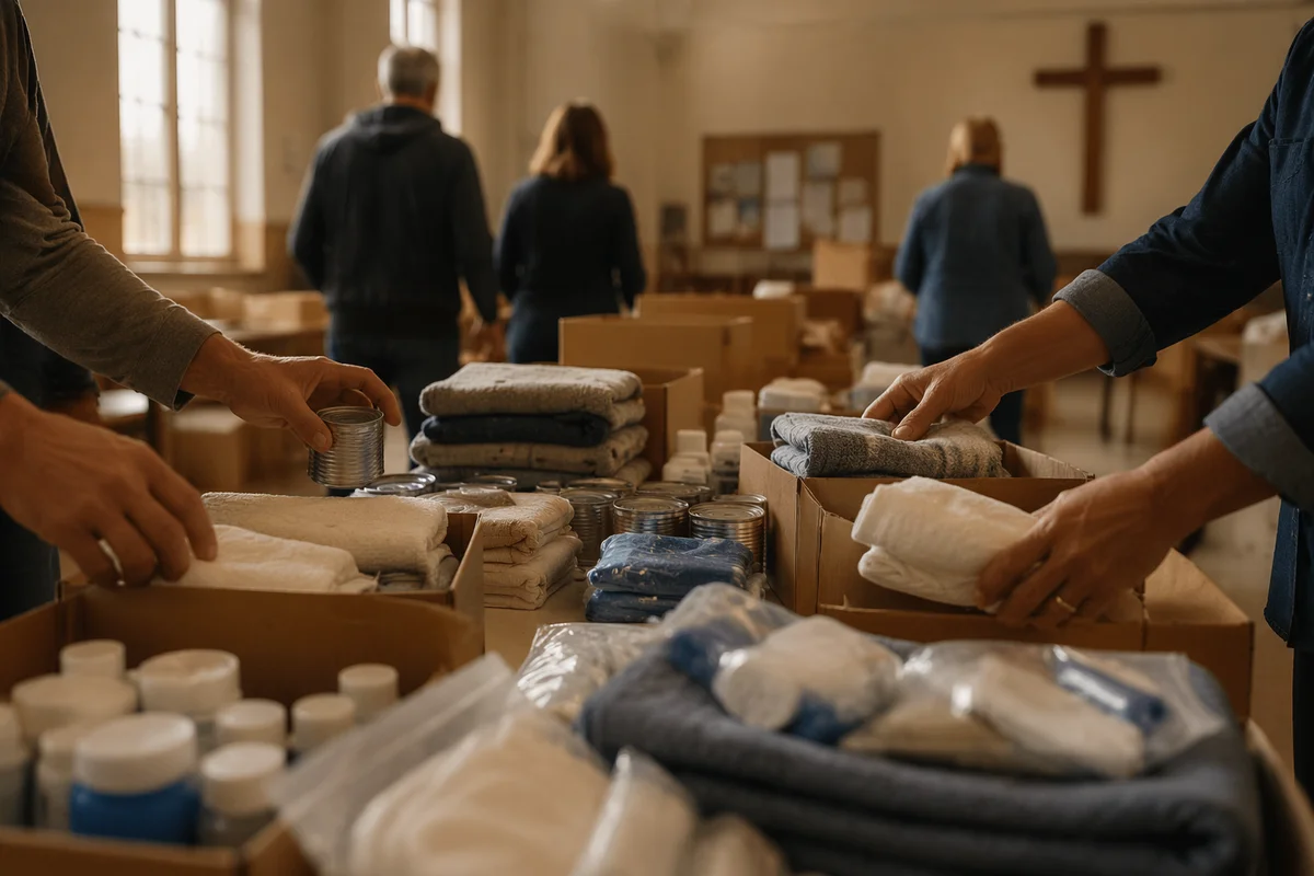 Church Volunteers Packing Relief Supplies