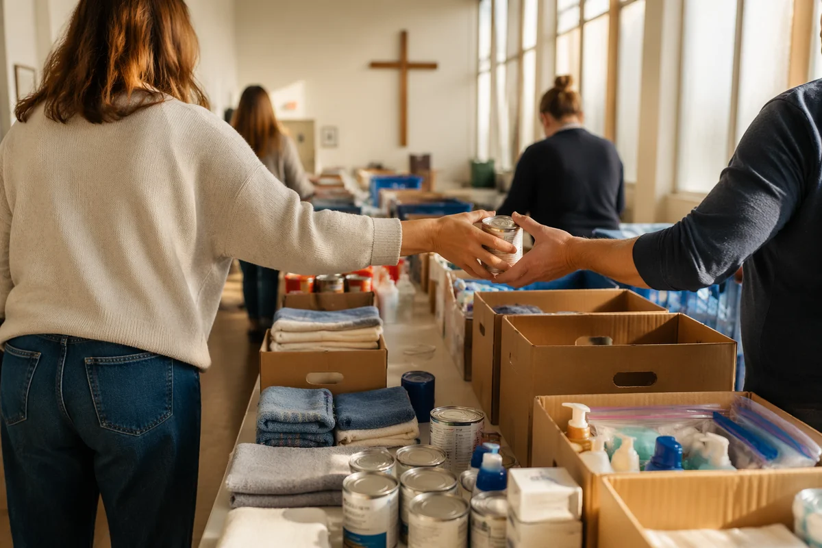 Church Volunteers Packing Emergency Supplies Together