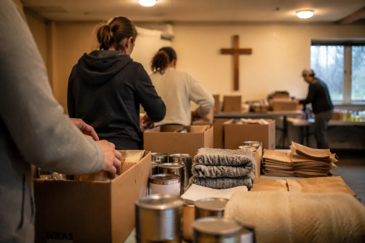 Church Volunteers Packing Relief Supplies