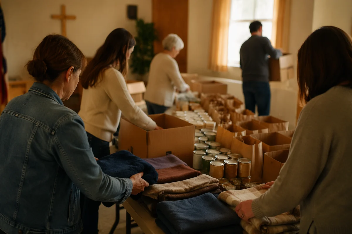 Church Volunteers Packing Relief Supplies