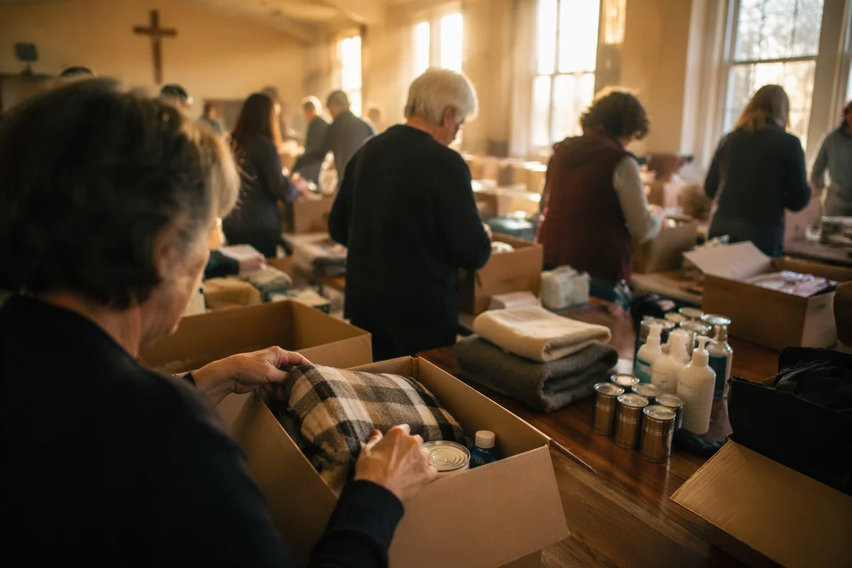 Church Volunteers Packing Relief Supplies