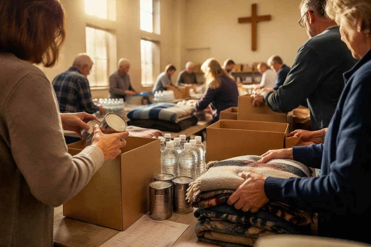 Church Volunteers Packing Emergency Supplies