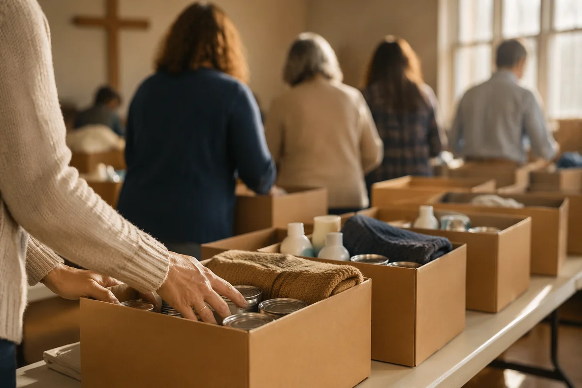 Church Volunteers Packing Relief Supplies