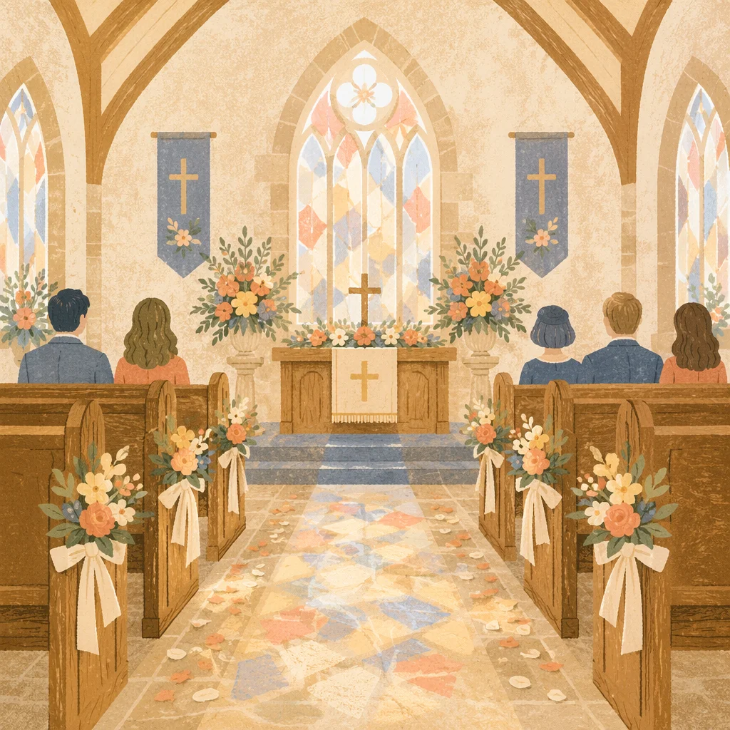 Romantic Church Wedding Aisle with Petals