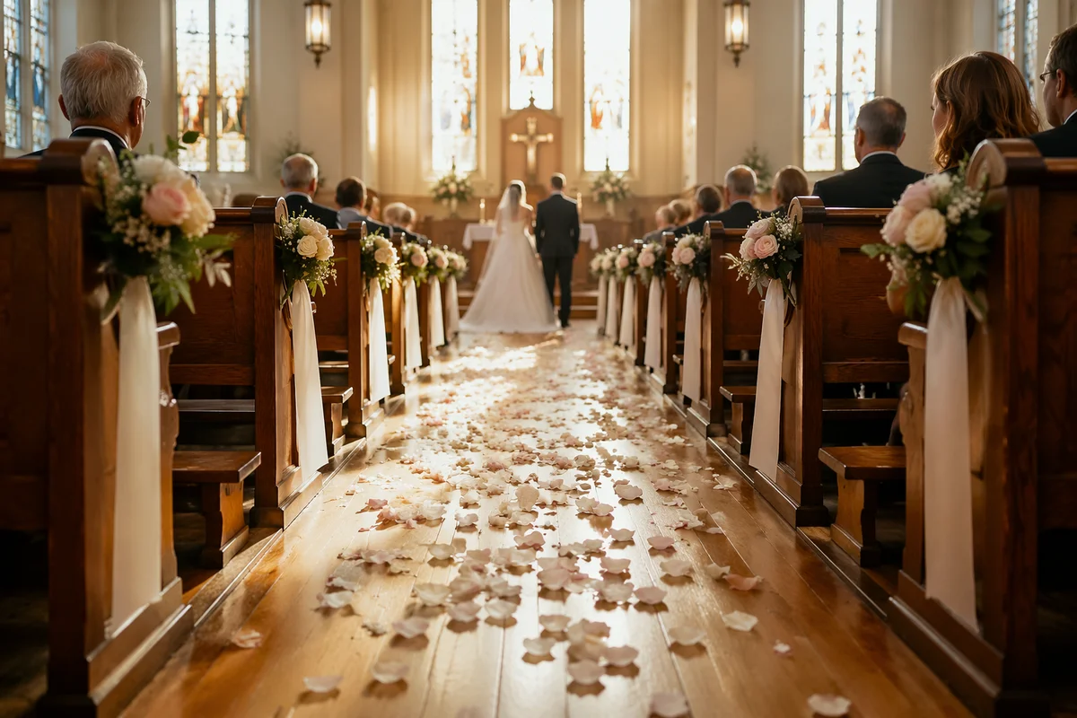 Church Wedding Aisle with Rose Petals