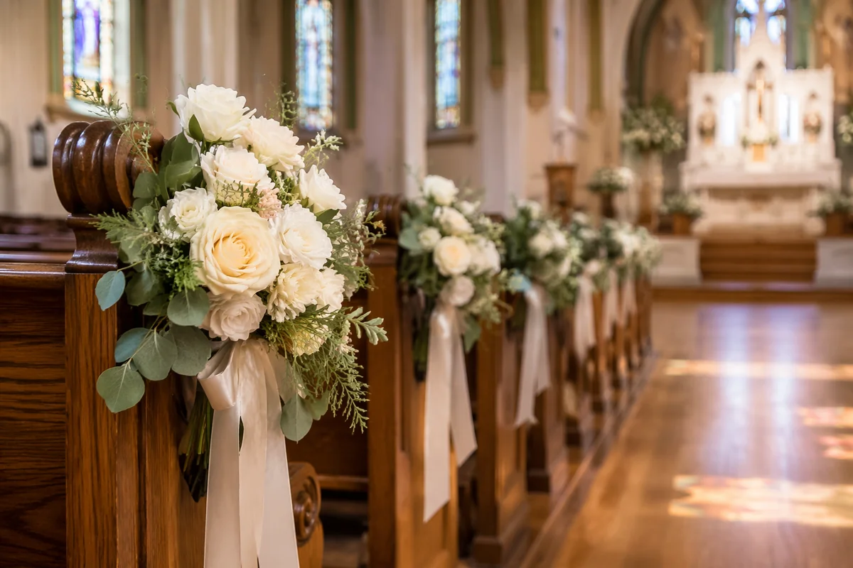 Wedding Decor on Church Pews