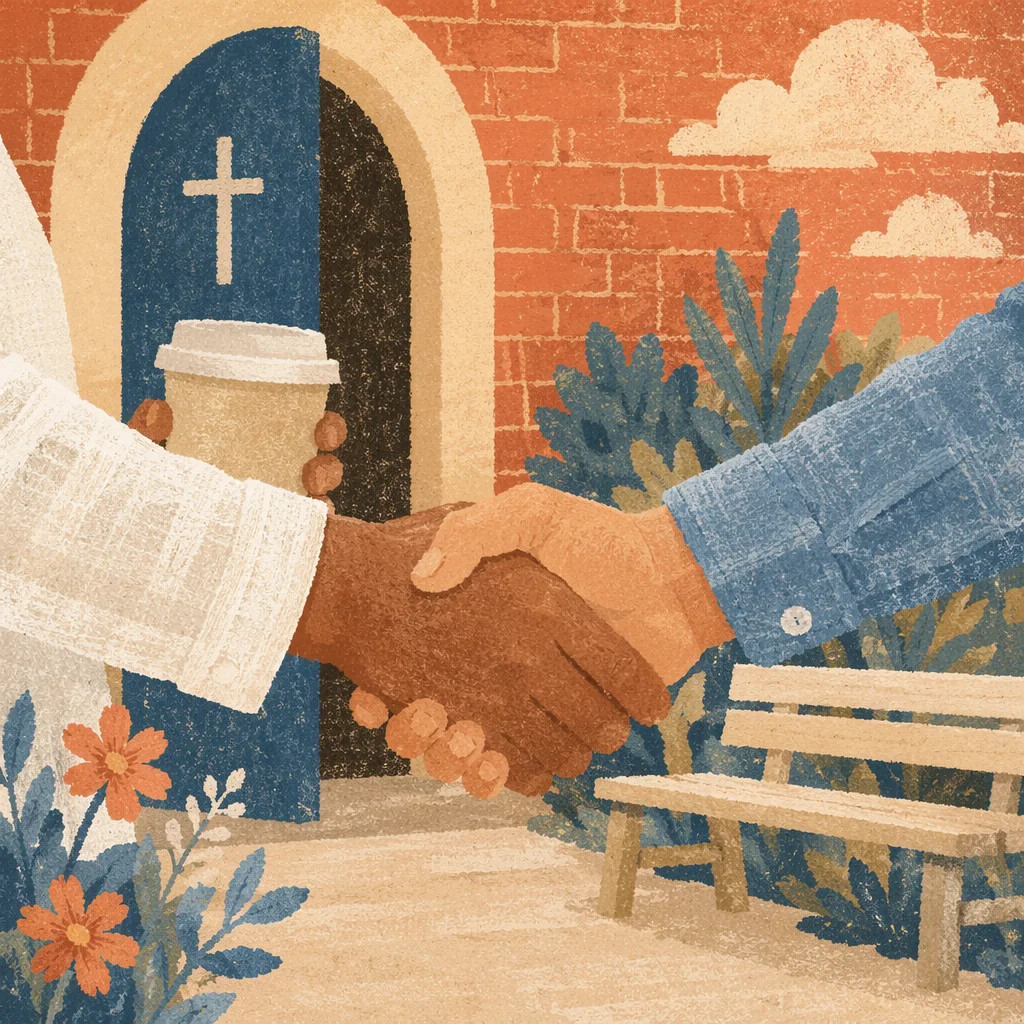 Warm Church Welcome Handshake by Entrance