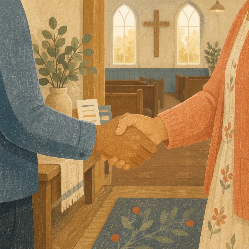 Warm Church Welcome Handshake at Entrance