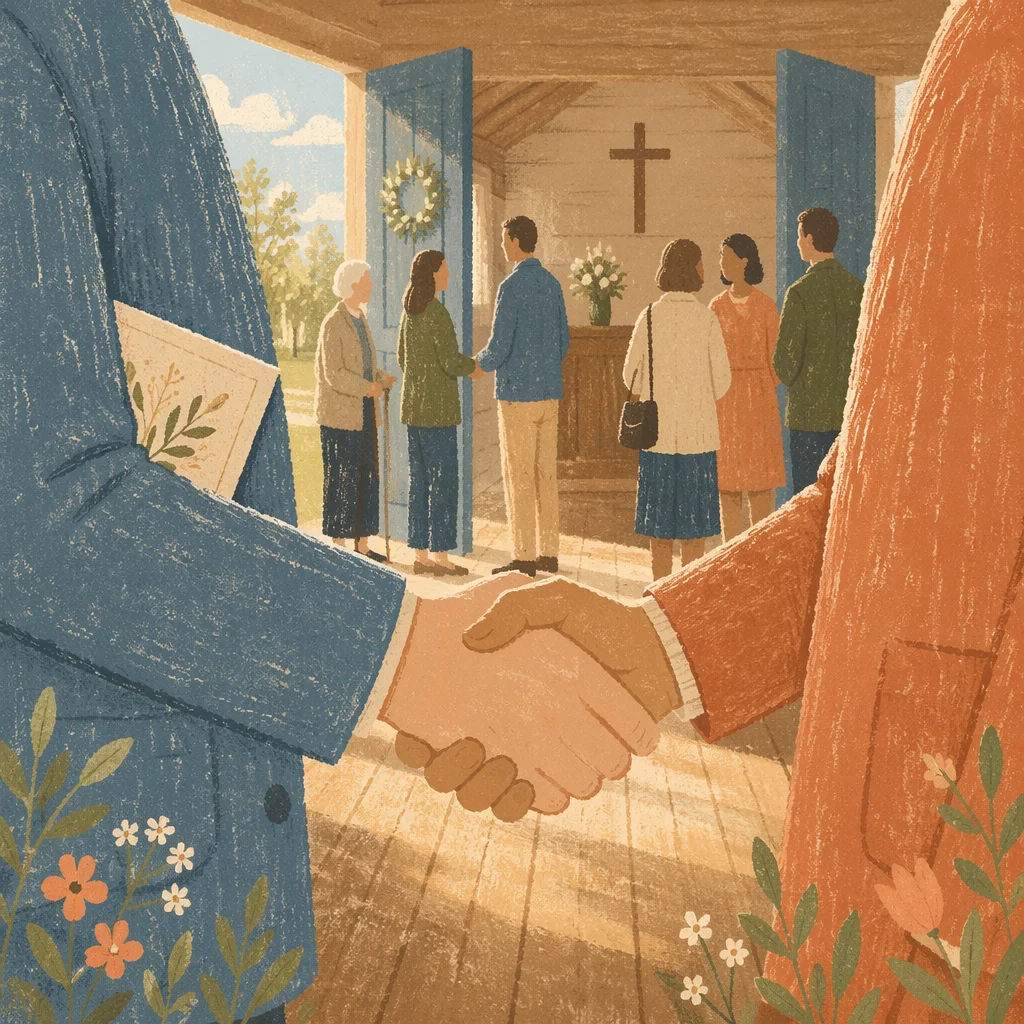Warm Church Welcome Handshake at Chapel Door