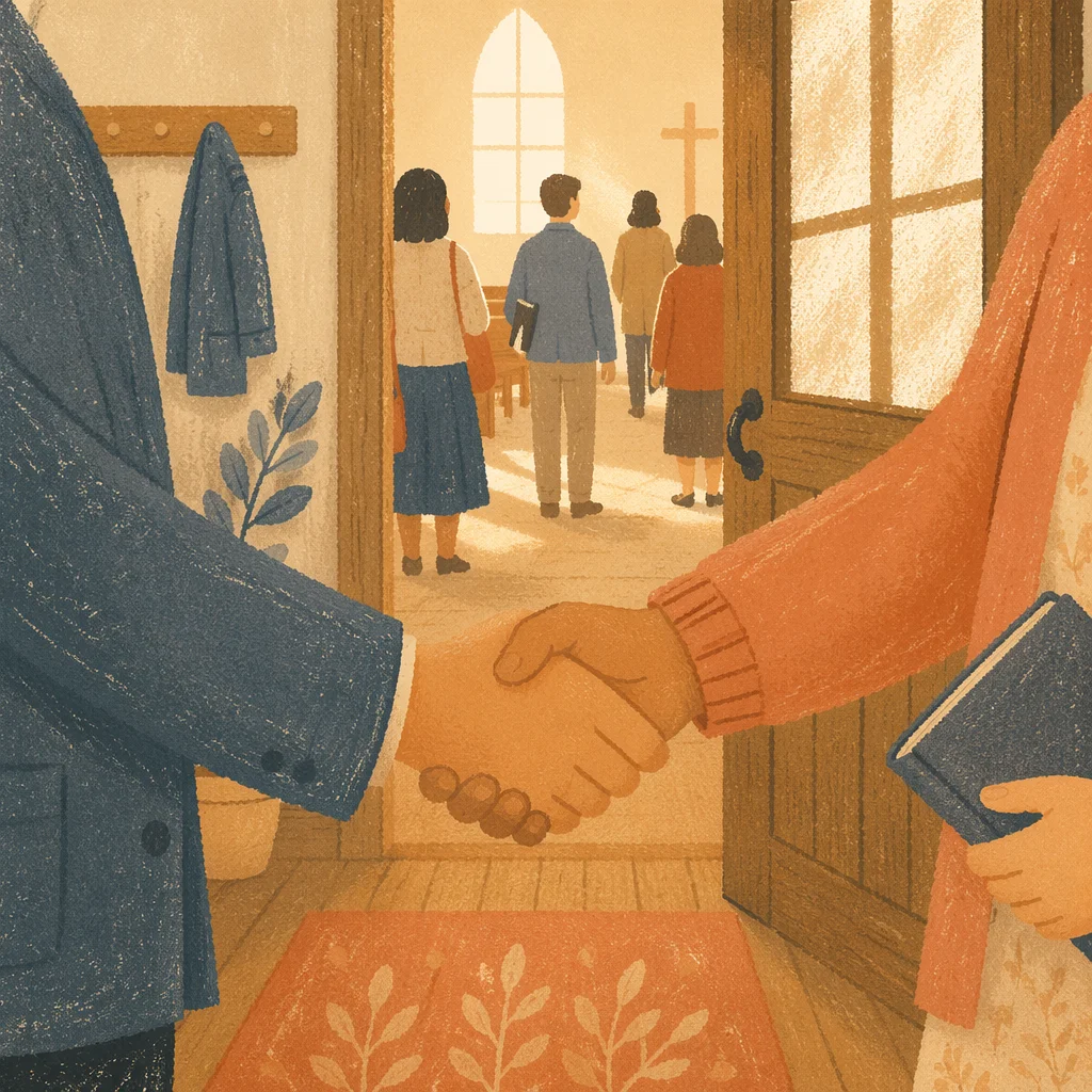Warm Church Welcome Handshake at Chapel Door