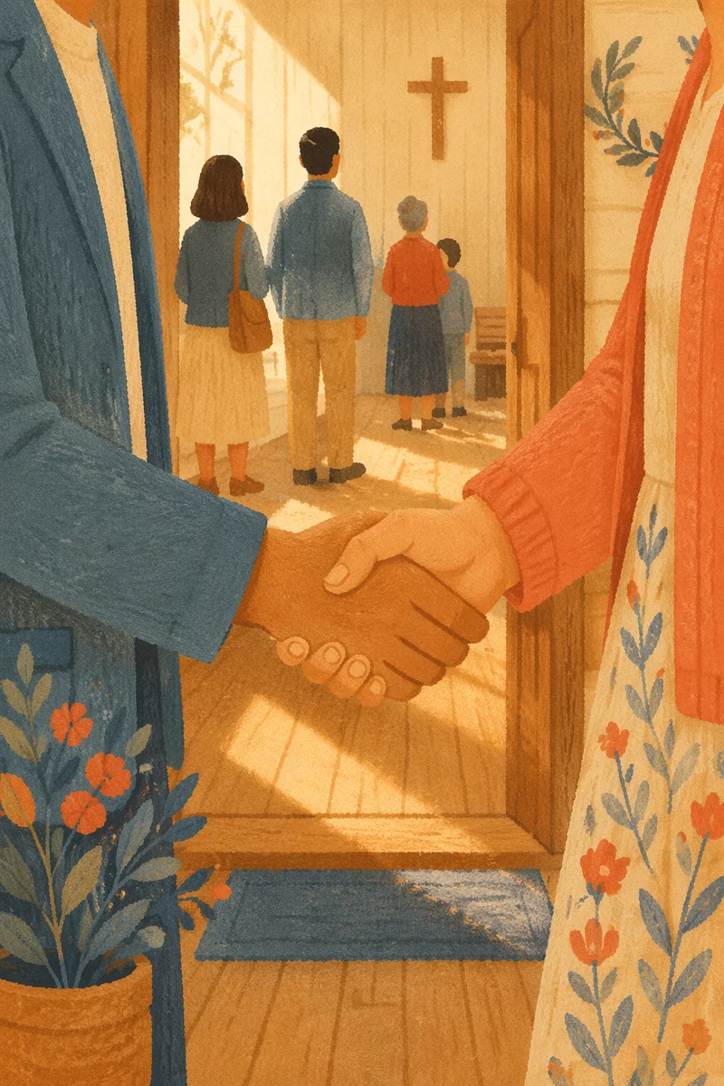 Warm Church Welcome Handshake at Chapel Entrance
