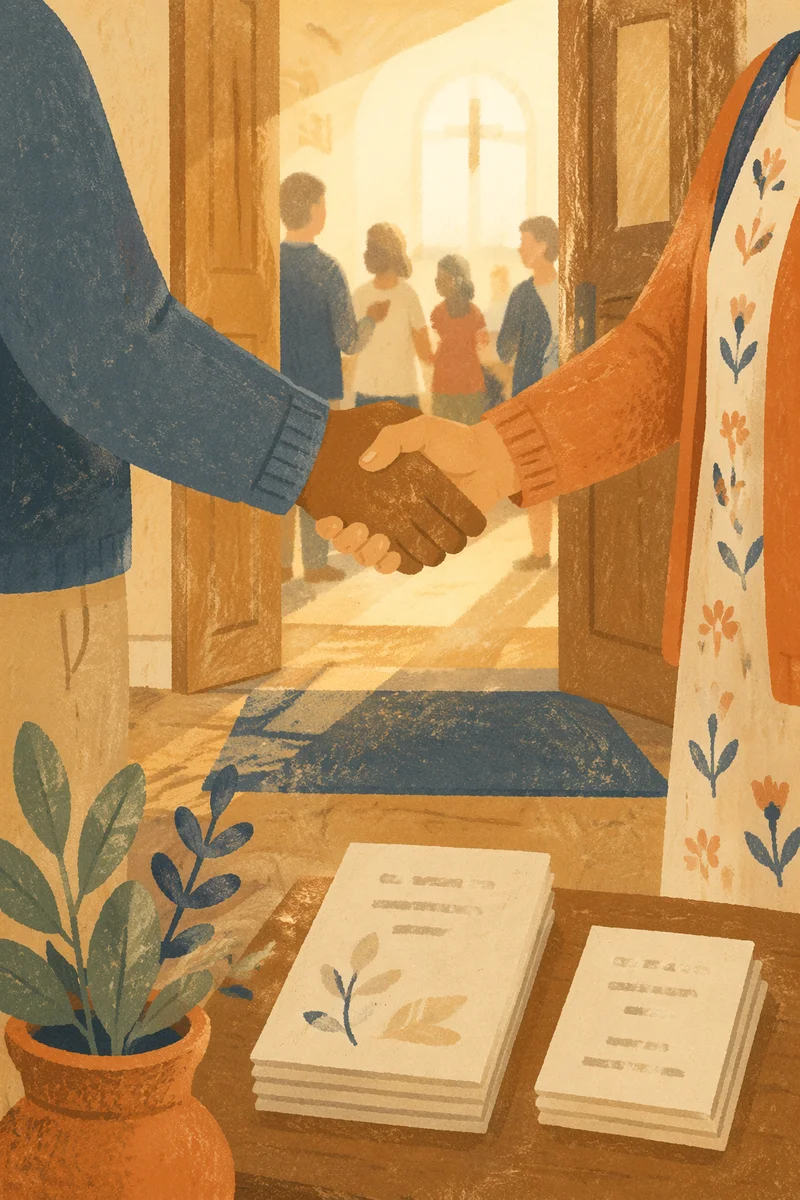 Warm Church Welcome Handshake at Entrance