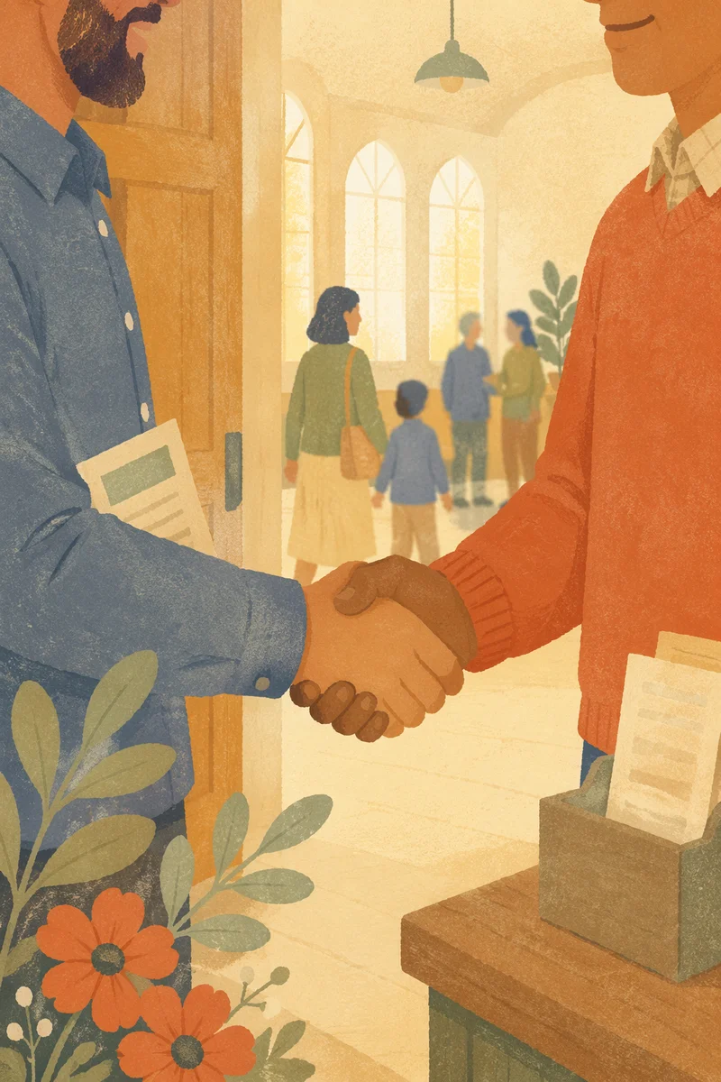 Warm Church Welcome Handshake at Entrance