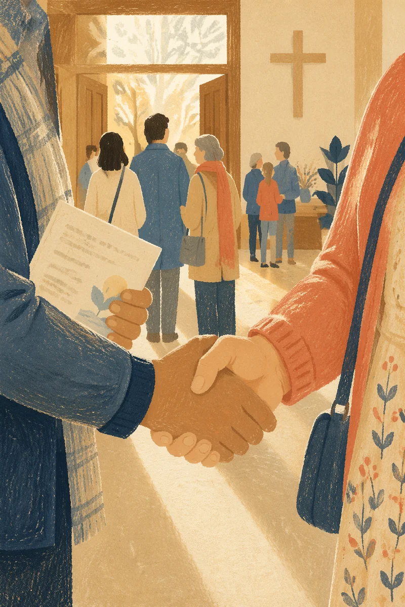 Warm Church Welcome Handshake at Entrance