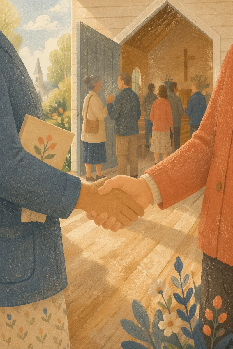 Warm Church Welcome Handshake at Chapel Entrance
