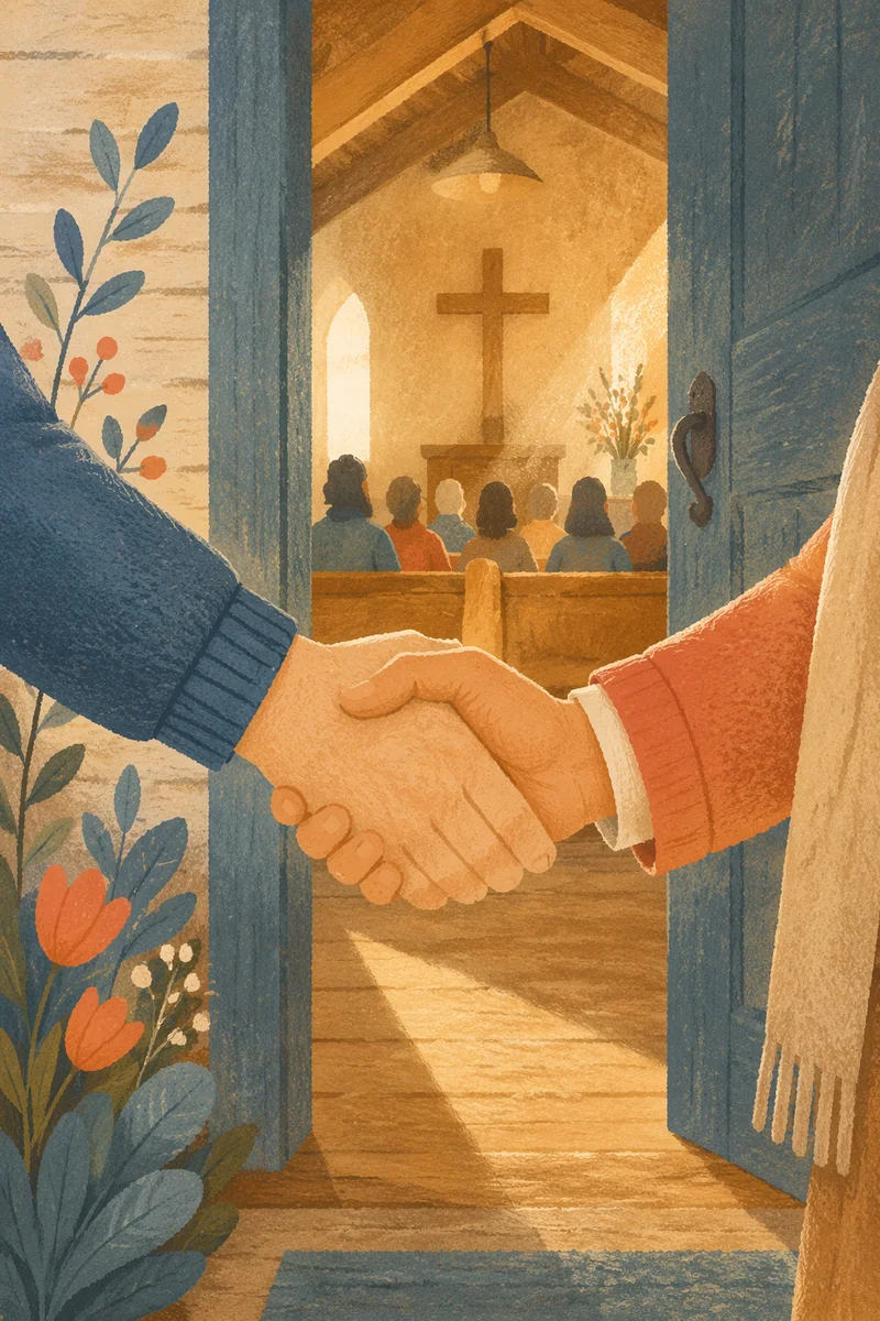 Warm Church Welcome Handshake at Chapel Door