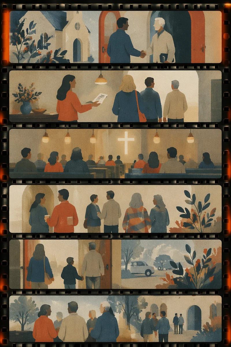 Church Welcome Handshakes on Film Contact Sheet