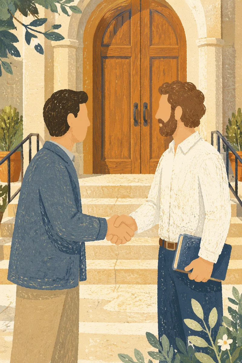 Warm Church Welcome Handshake at Entrance