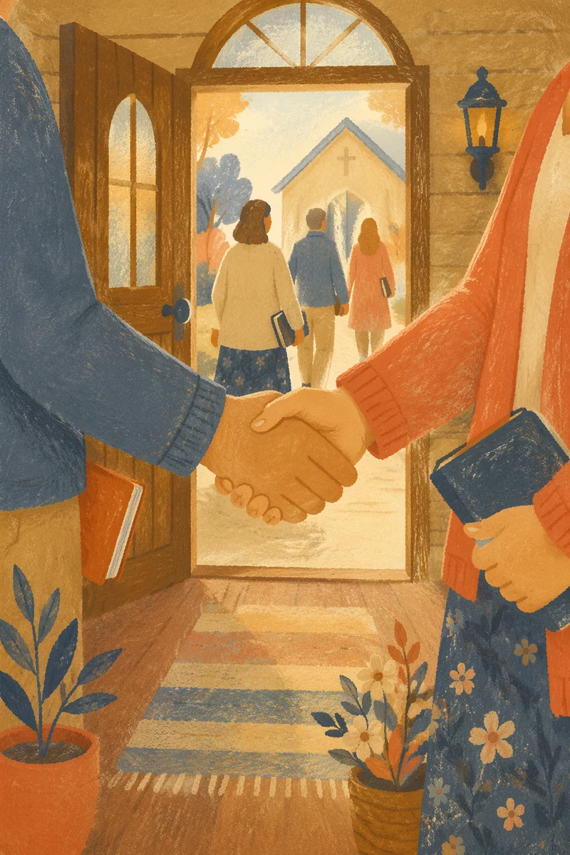 Warm Church Welcome Handshake at Chapel Doorway