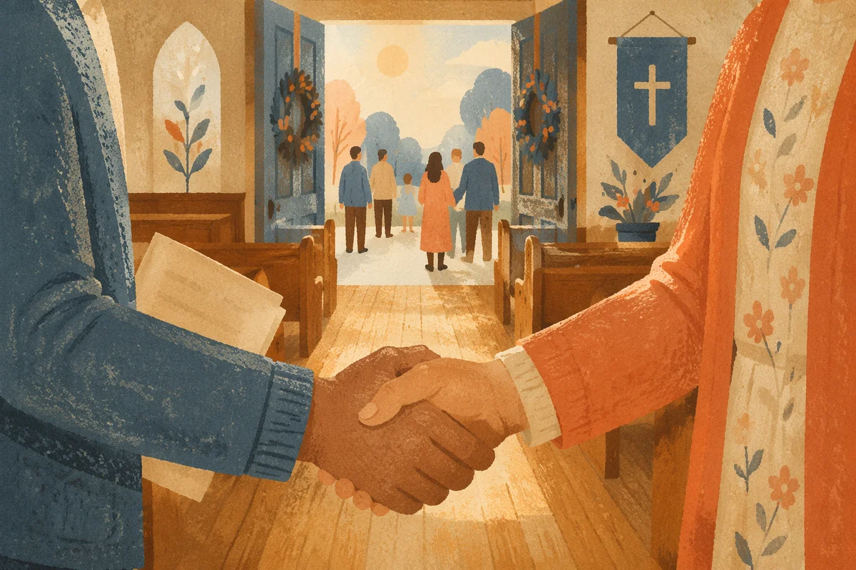 Warm Church Welcome Handshake After Service