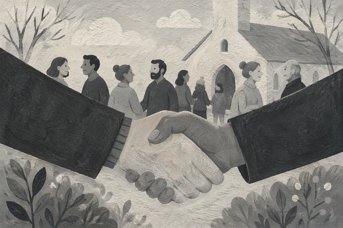 Warm Church Welcome Handshake in Monochrome