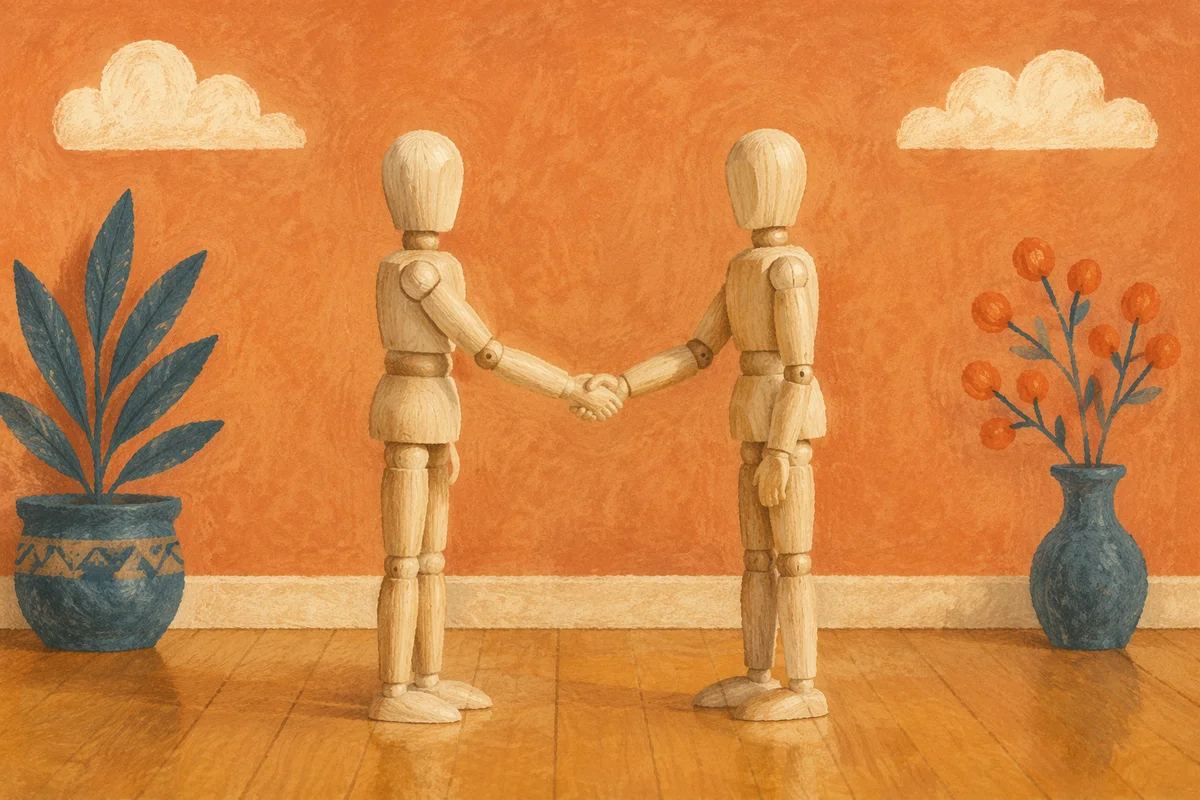 Warm Church Welcome Handshake with Wooden Figures