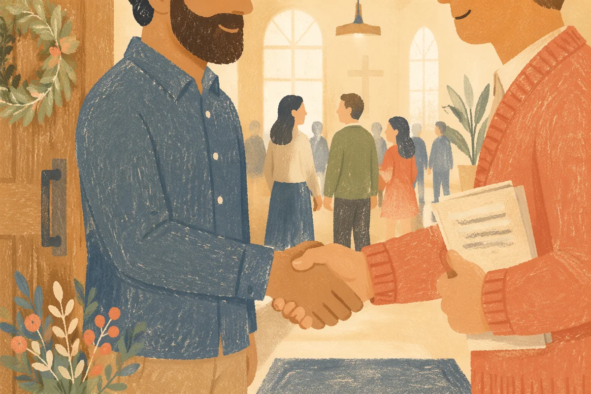 Warm Church Welcome Handshake at Entrance