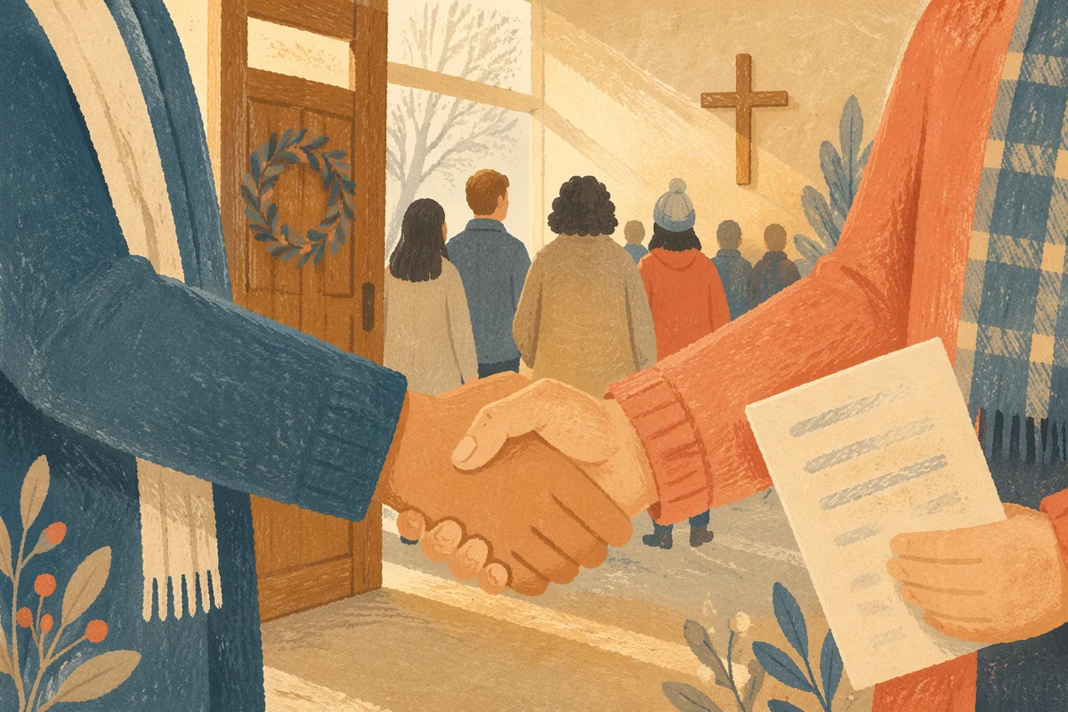 Warm Church Welcome Handshake at Entrance