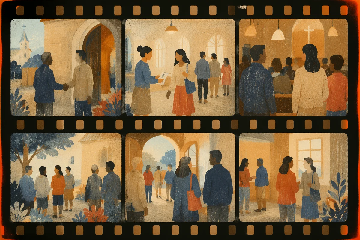 Church Welcome Handshakes on Film Contact Sheet