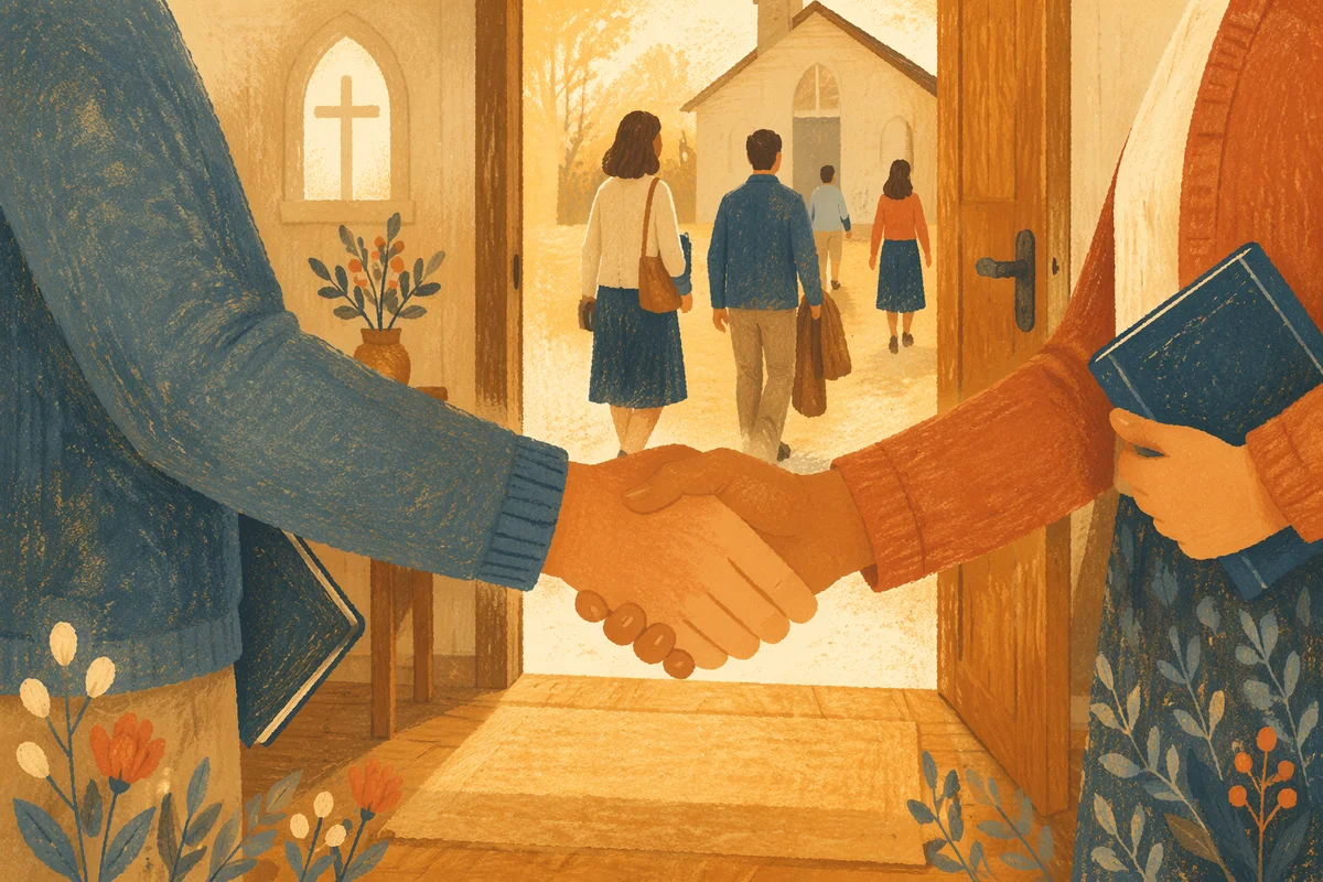 Warm Church Welcome Handshake at Chapel Doorway