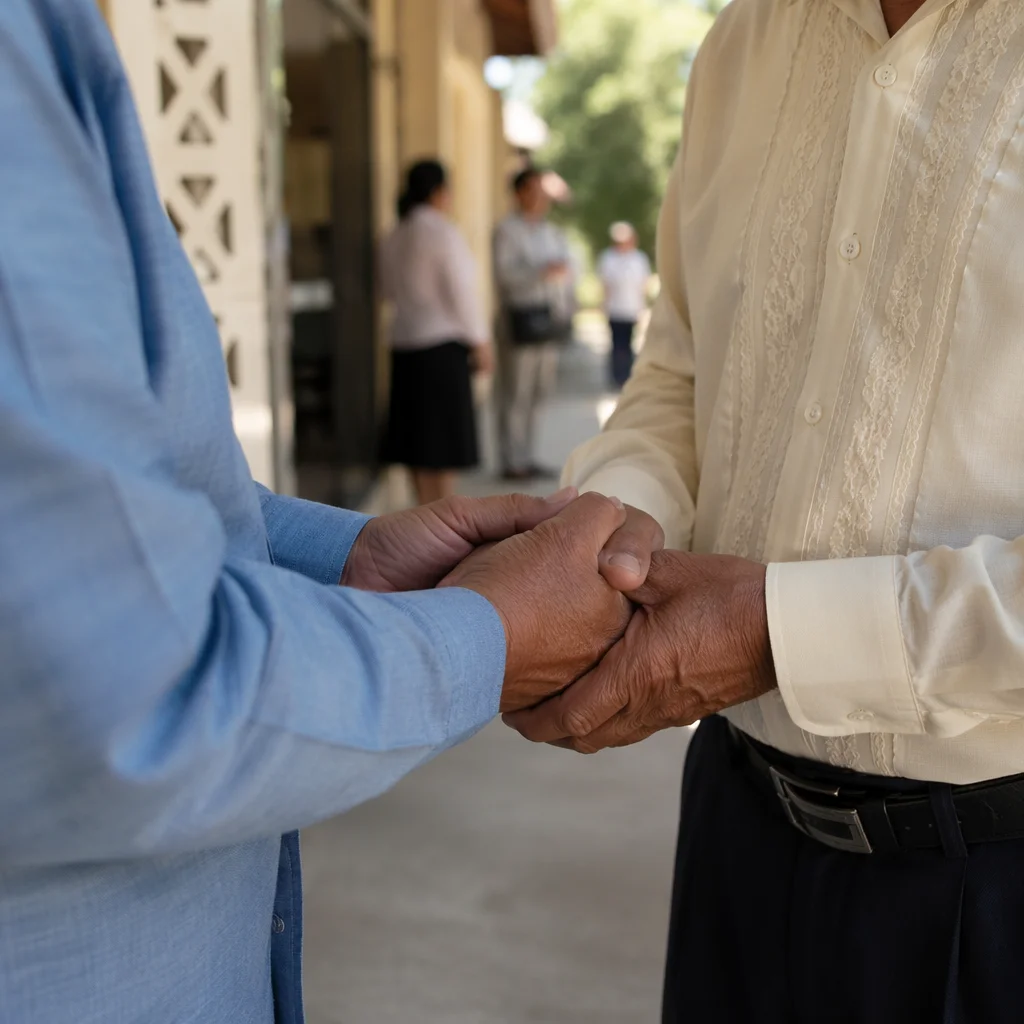 Warm Church Welcome Handshake at Entrance