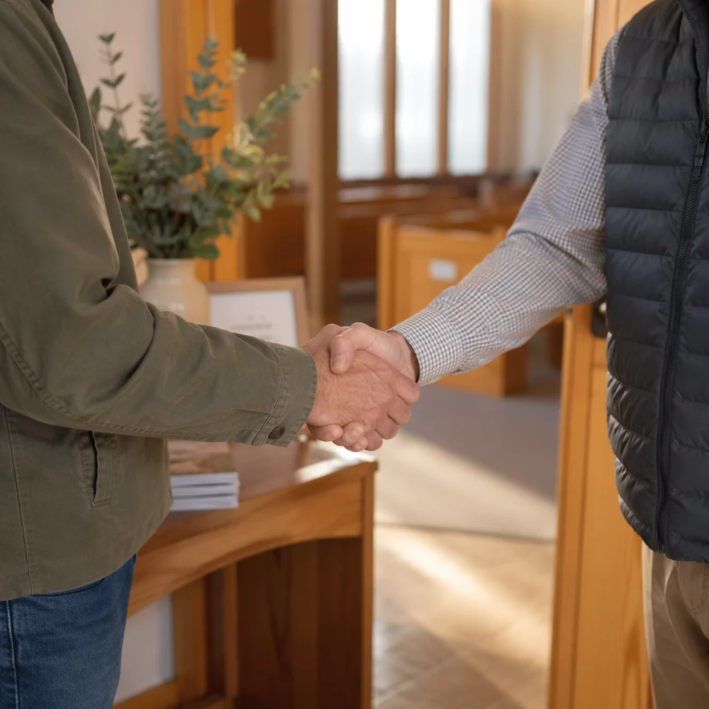 Warm Church Welcome Handshake at Entrance