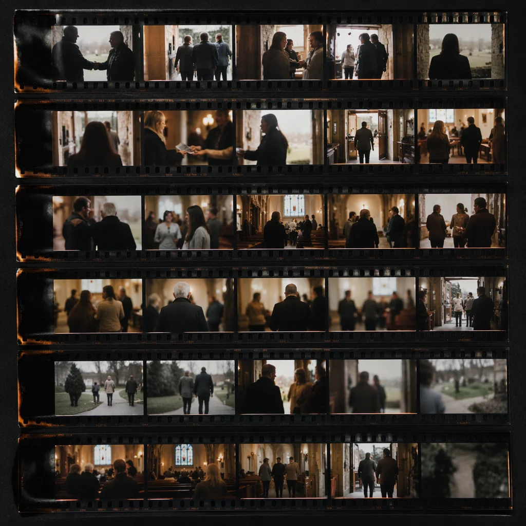 Church Welcome Handshakes on 35mm Contact Sheet