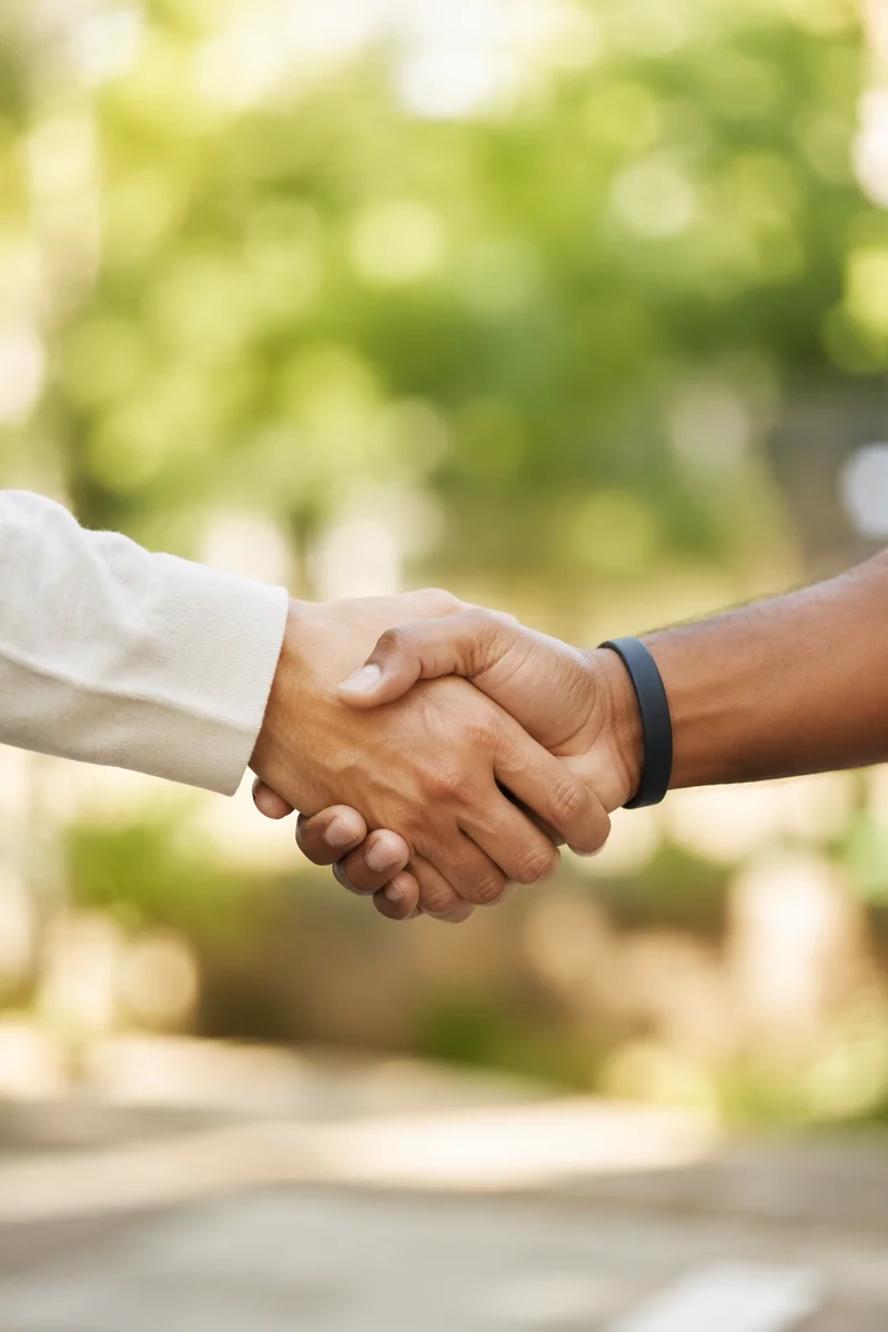 Warm Church Welcome Handshake in Garden