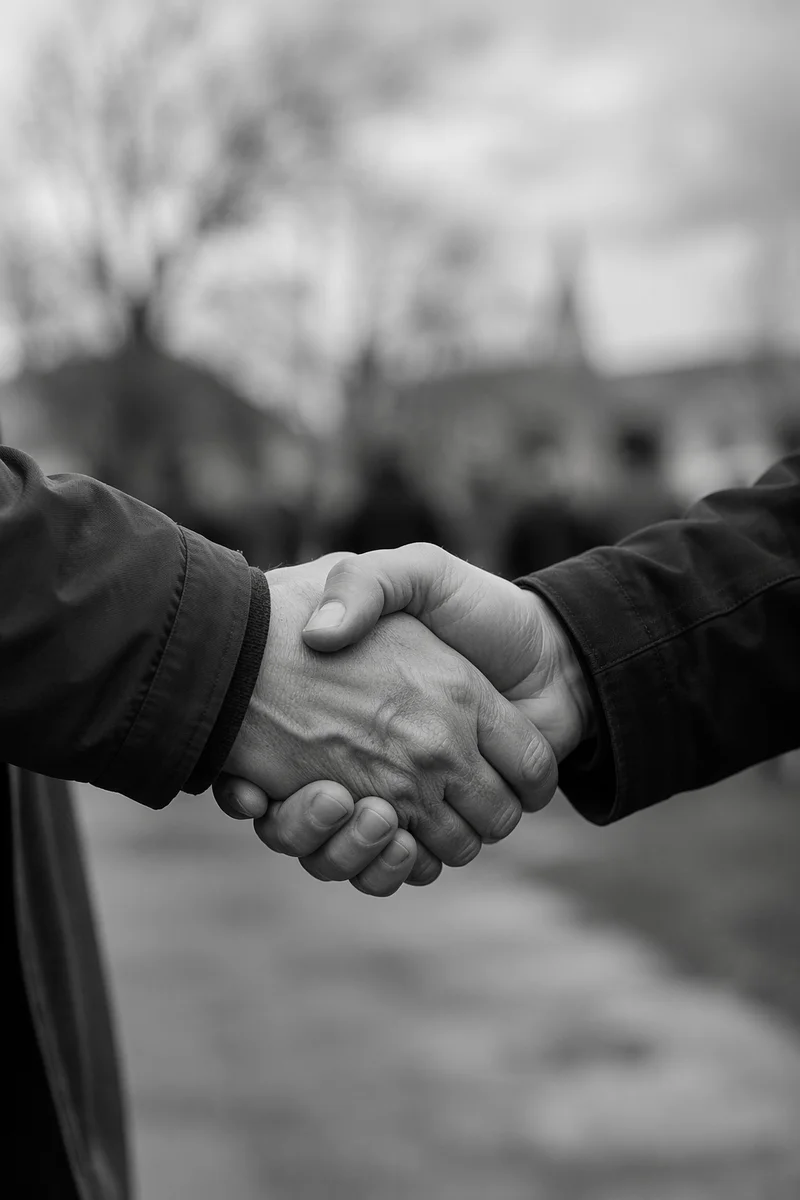 Warm Church Welcome Handshake in Monochrome