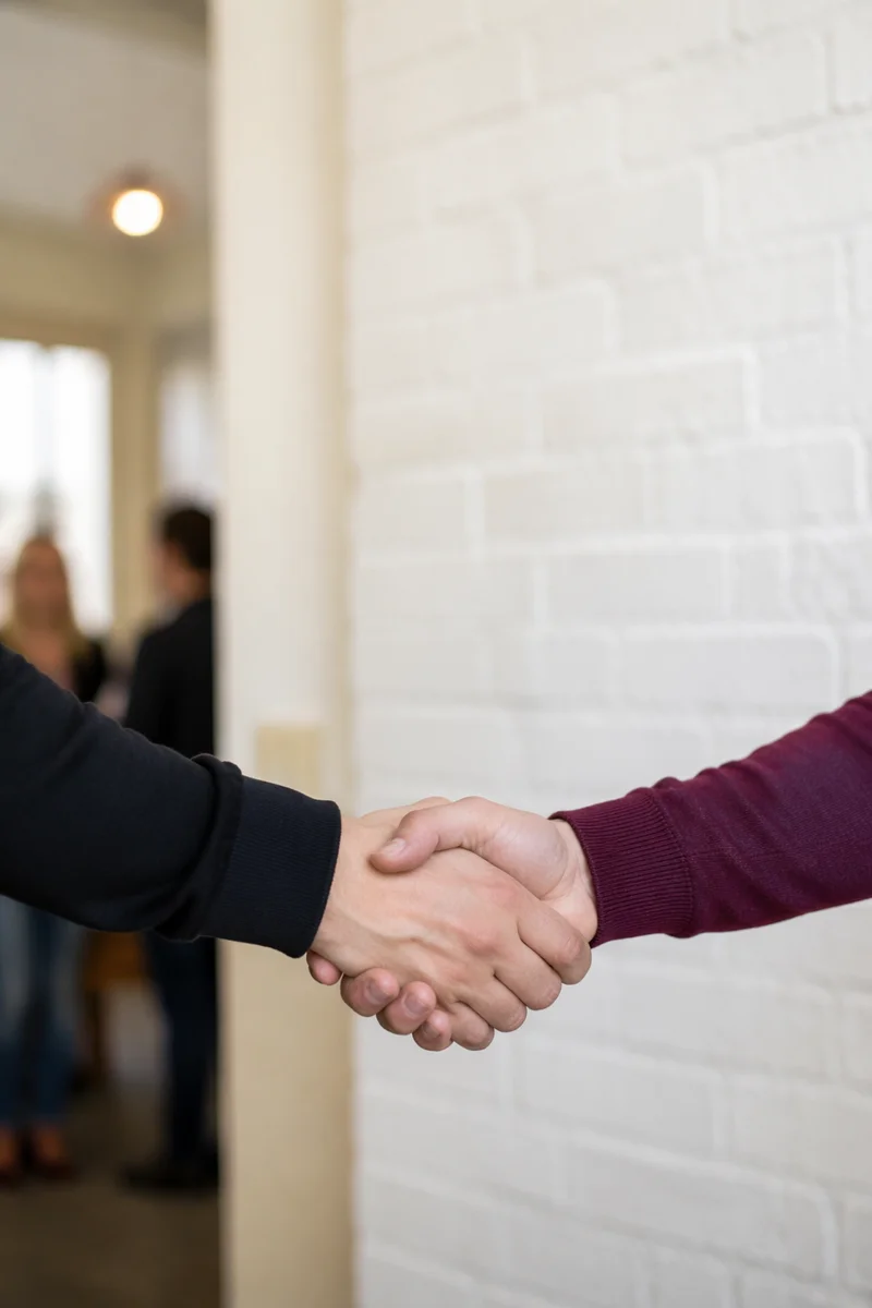 Welcoming Handshake in Bright Church Foyer