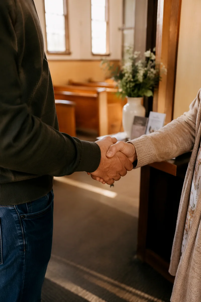 Warm Church Welcome Handshake at Entrance