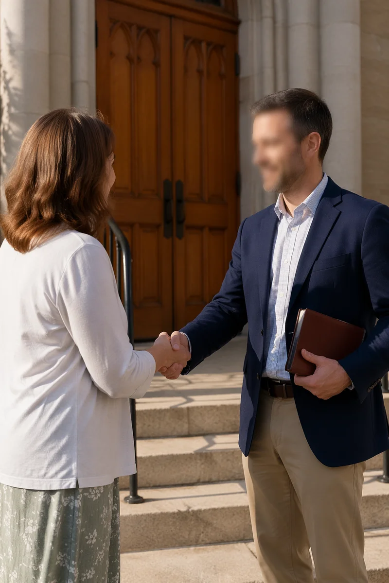 Warm Church Welcome Handshake at Entrance