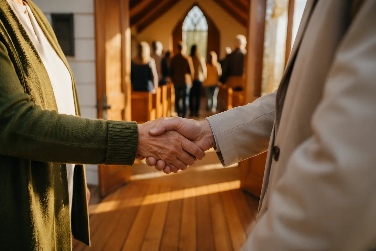 Warm Church Welcome Handshake at Chapel Door