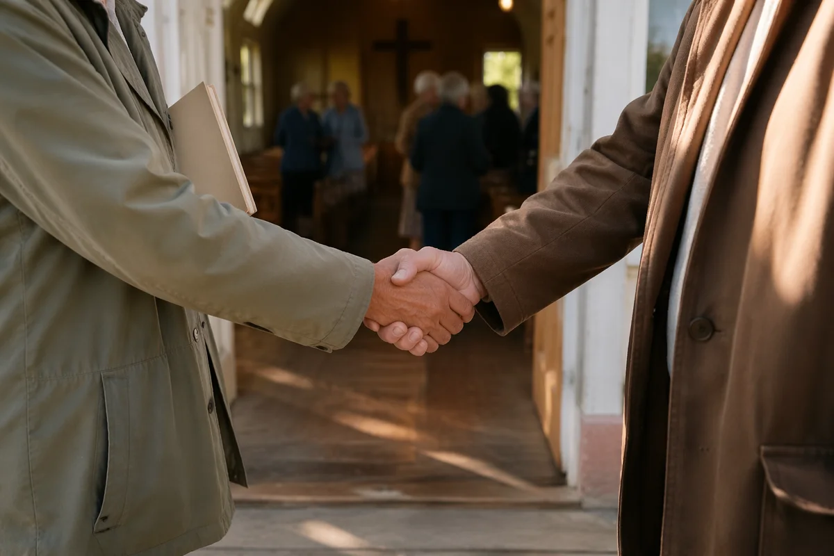 Warm Church Welcome Handshake After Service