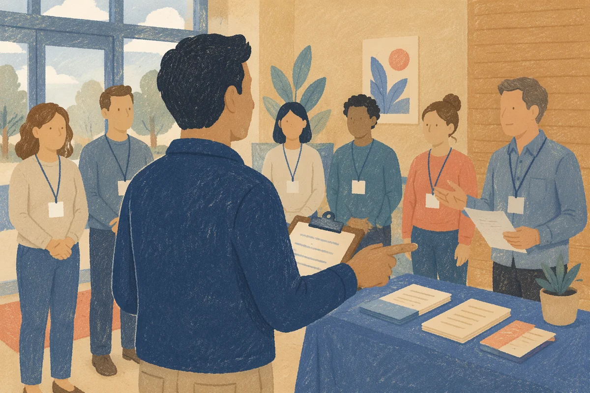 Church Welcome Team Training in Lobby