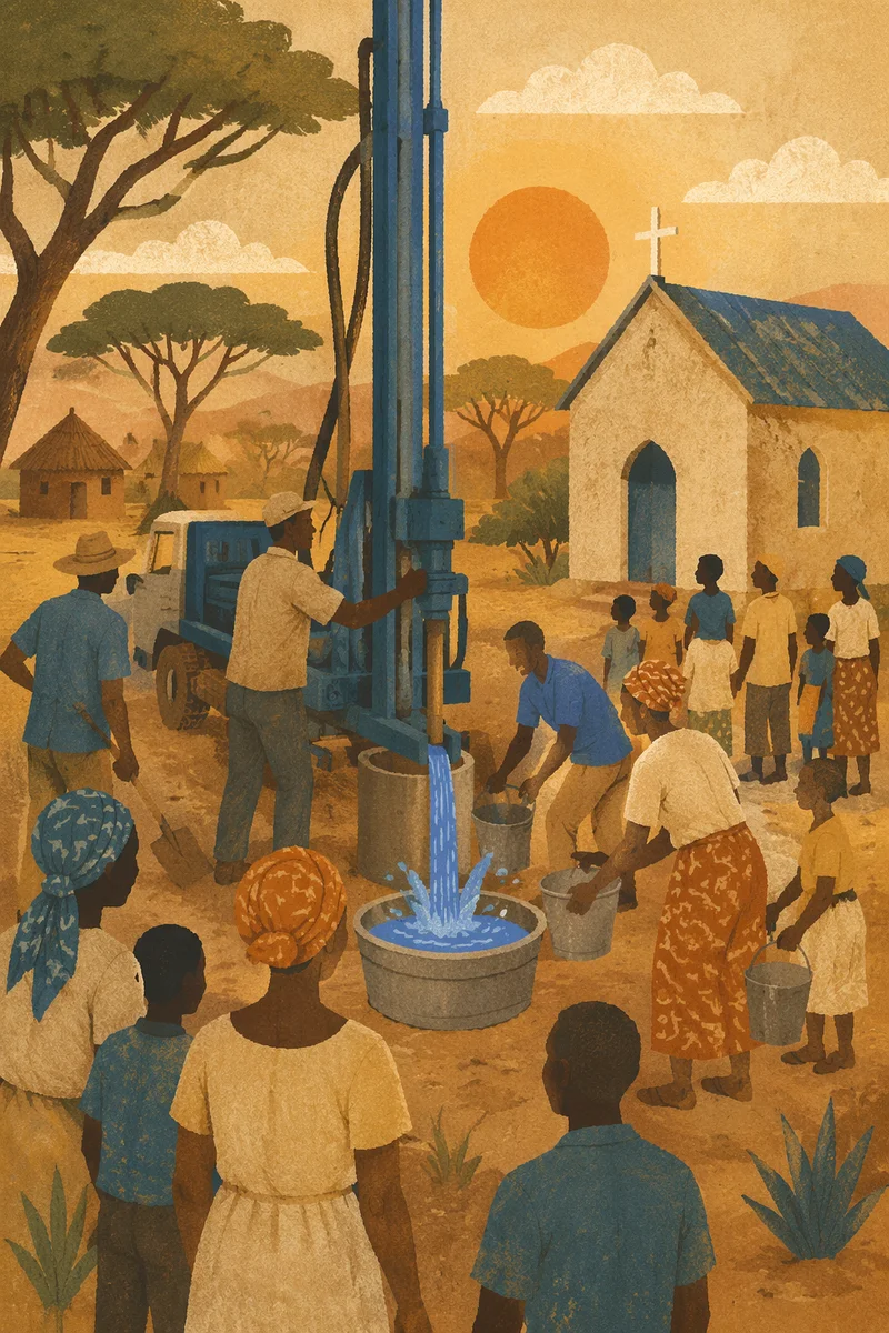 Church Well Drilling at African Sunrise