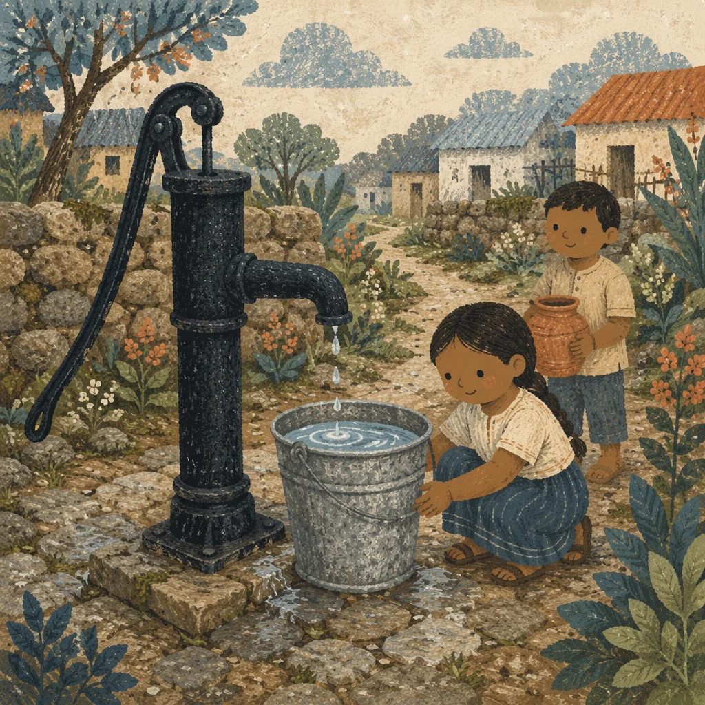 Village Clean Water Well Mission Scene
