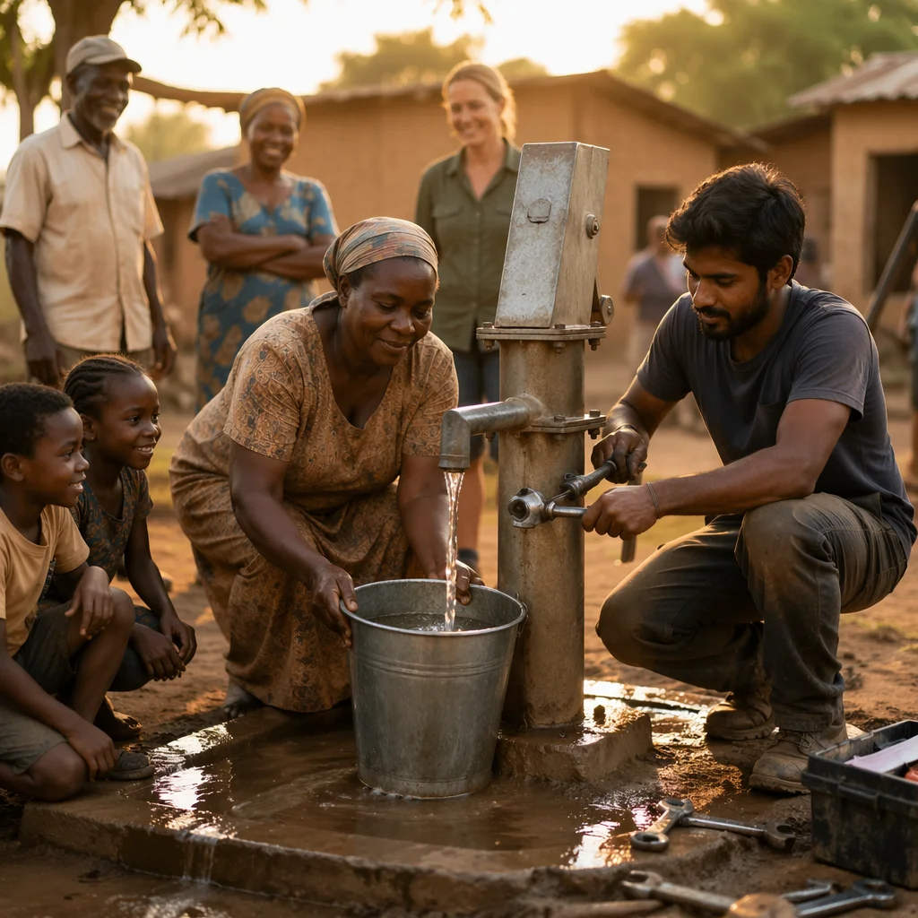 Village Clean Water Well Mission at Sunset